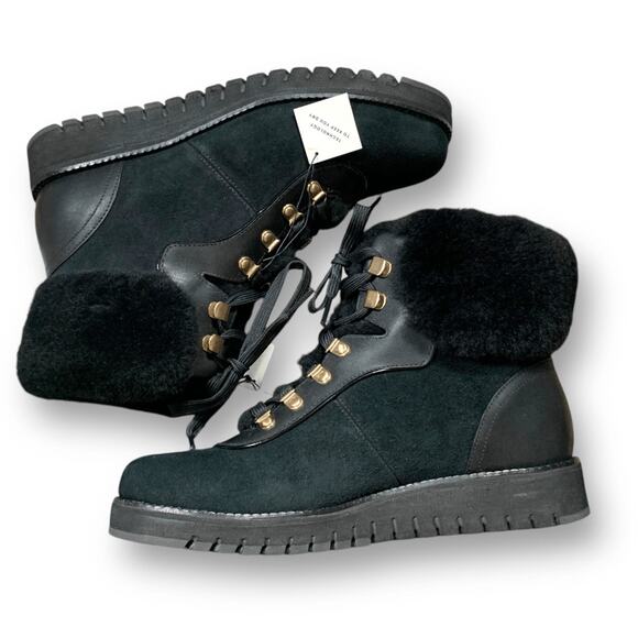 Cole Haan Zerogrand Explore Upstate Hiker Boots Black Suede Shearling Size 7.5 - Picture 2 of 14
